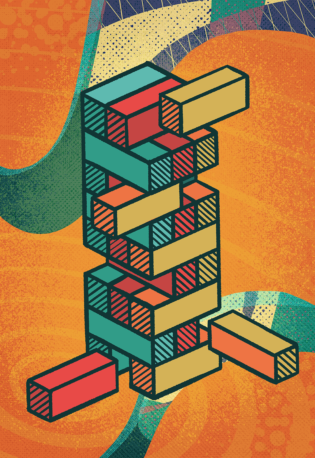 Ilustración de estructura tipo torre representando construcción estratégica basada en datos y decisiones